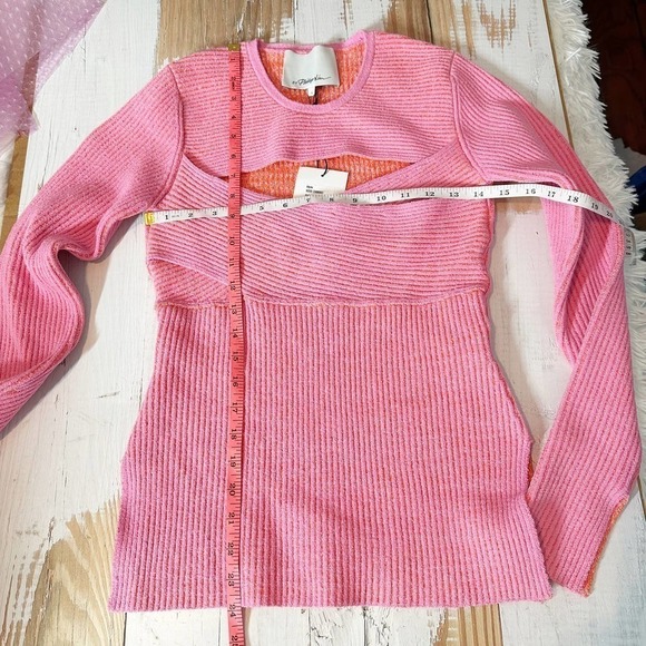 3.1 PHILLIP LIM Sweetheart Ribbed Knit Top Bubblegum Size Small - Picture 8 of 13